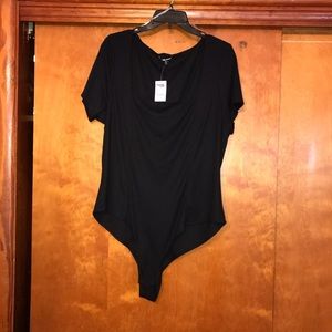 Black Ribbed Square Neck Bodysuit